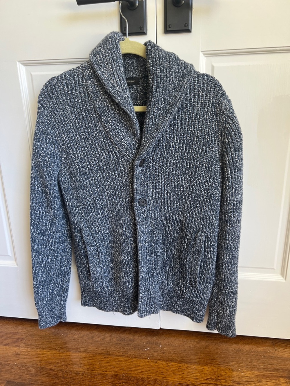 Banana Republic Men's Shawl Collar Cardigan Sweater - Blue/Gray Marled